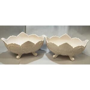 2 Pink Milk Glass Footed Embossed Compote Fruit Bowls Jeanette Lombardi 1959